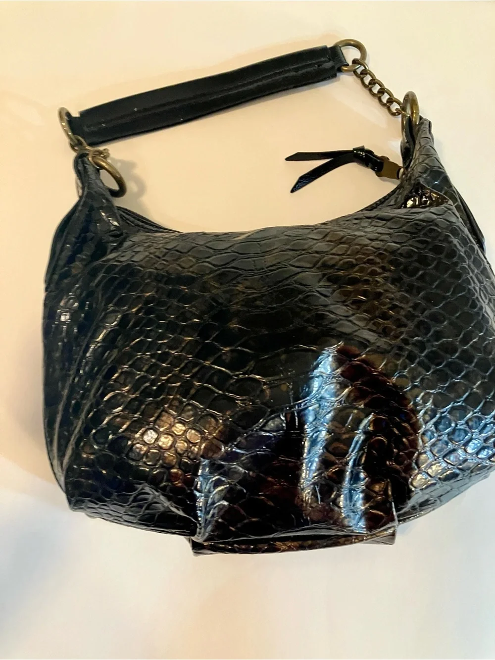 Simply Vera Vera Wang Bronze Black Croc Hobo Bag Metallic